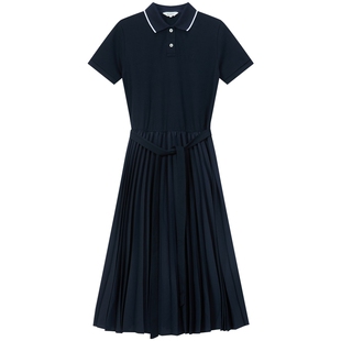 【新品】BEANPOLE滨波  2026夏季女士珠地全棉百褶翻领短袖连衣裙