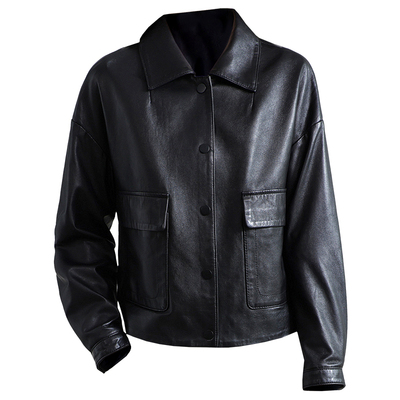 真皮植鞣绵羊皮夹克机车小外套女