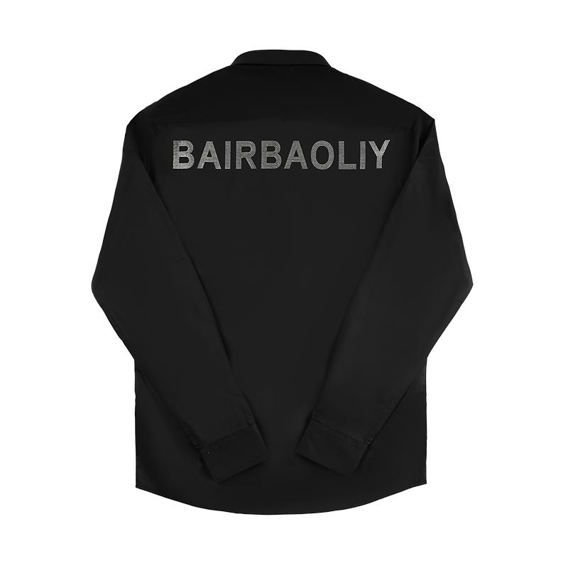 BAIRBAOLIY潮牌烫钻字母三防轻奢高品防水防污拒油经典长袖衬衫