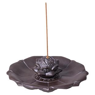 复古陶瓷莲花线香插香座檀沉香小香炉禅意茶桌香薰炉家用香器香托