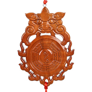 鼎风阁 桃木兽头八卦图挂件狮头福字八卦卧室挂饰出入平安车挂件