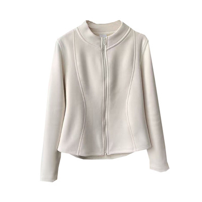 显瘦小蛮腰德绒立领修身卫衣外套