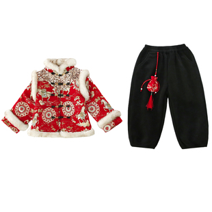 拜年服女童新中式冬装唐装国风套装女宝宝喜庆礼服儿童过新年衣服