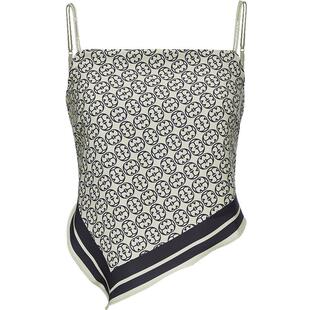 ONLY夏季老钱风满印不规则下摆系带丝巾吊带短款雪纺衫上衣女