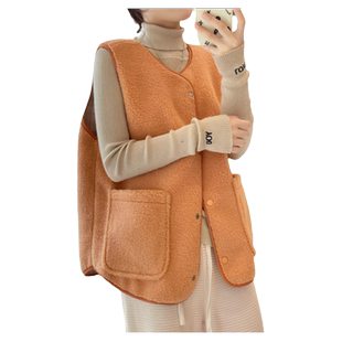 韩版宽松双面穿仿羊羔绒马甲背心女短款秋冬季新款羊羔毛马夹外套