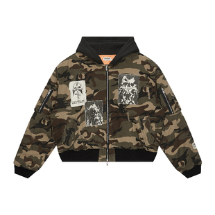 RESERFF 25SS 地狱十字 水洗复古贴布做旧迷彩棉服外套