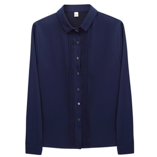 藏蓝色衬衫女长袖春秋法式别致新款洋气上衣职业女装工装气质衬衣