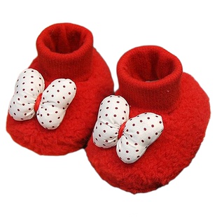 婴儿袜冬季3-6-12个月加厚加绒保暖新生儿宝宝红色新年棉鞋袜1岁