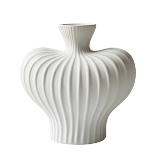 侘寂风耸肩设计现代简约陶瓷花瓶竖条纹装饰摆件客厅餐桌艺术花器