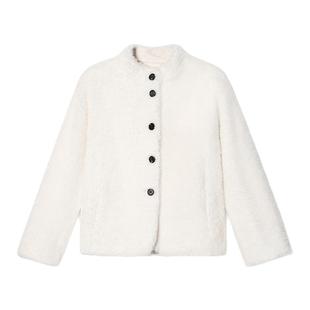 PSALTER诗篇皮毛一体小立领落肩短款廓形皮草女外套冬款