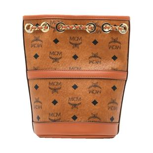 【自营】MCM女士印花双肩包手提单肩斜挎包水桶包小号两用包棕色