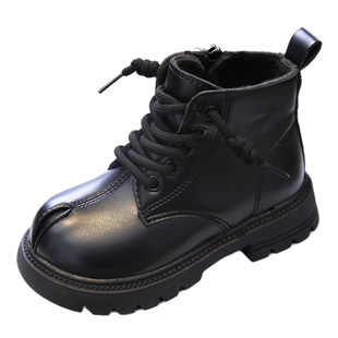 儿童小皮靴二棉靴子加绒保暖2025冬季款男童马蹄靴女童马丁靴短靴