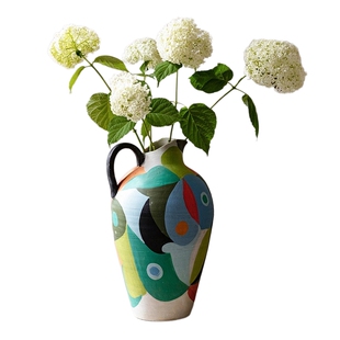 毕加索系列彩绘花瓶小口陶土花器干花插花餐桌客厅装饰品轻奢摆件