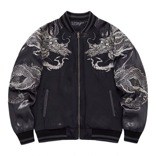 2026新款横须贺重工龙刺绣夹克外套男女同款个性撞色棒球服纹身