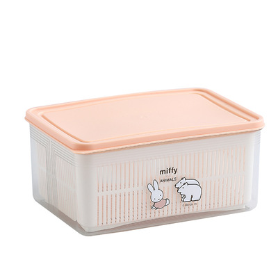 MIFFY米菲家用厨房保鲜盒蔬菜水果海鲜冰箱收纳盒双层带盖沥水篮