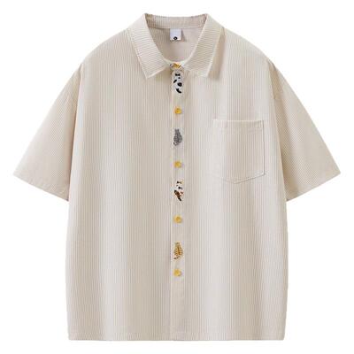 WASSUP TPA日系短袖条纹衬衫男女夏季度假拍照衬衣休闲薄潮牌外套