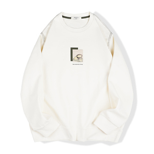 春季新款日系小众辑明线贴布圆领卫衣男潮牌修身帅气显瘦内搭上衣