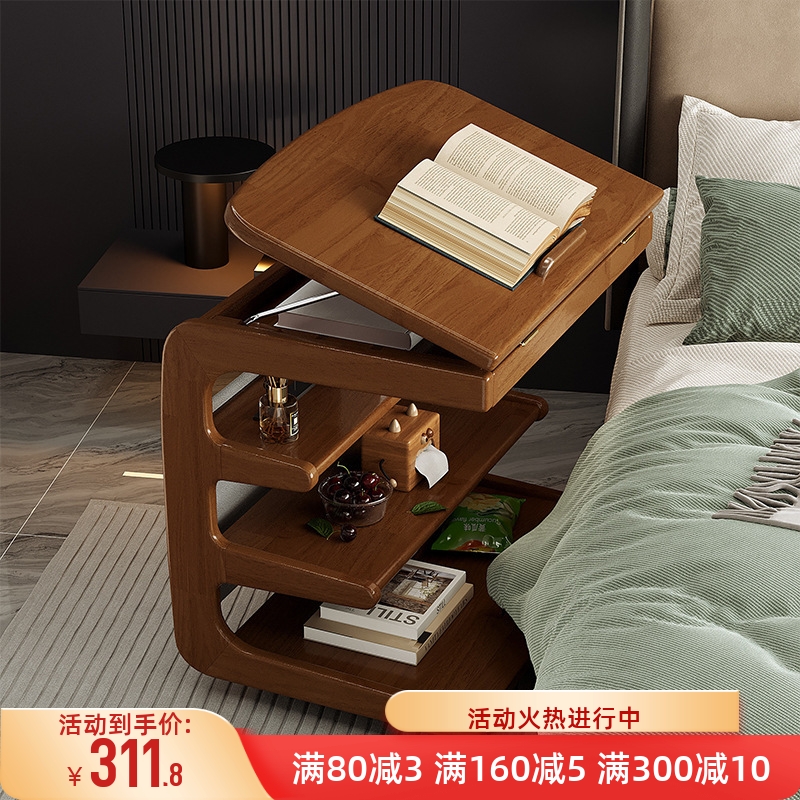 床边置物架多层实木卧室带轮翻盖床边桌子可移动客厅沙发旁边边几