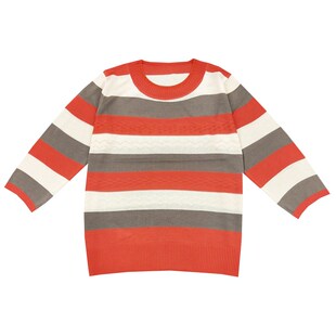 2025春秋新款女装女士圆领条纹中袖宽松低圆领打底针织衫上衣外套