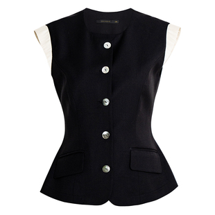 罗衣知性职业修身马甲女2025夏季新款气质百搭黑色无袖上衣10414