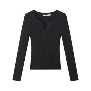 LILY2025新款女装天丝醋酸混纺修身气质通勤纯色针织衫毛衣上衣