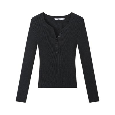 LILY纯色混纺修身通勤天丝针织衫