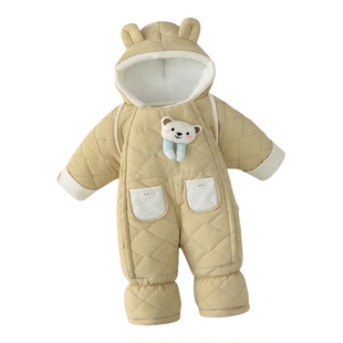 新生儿冬季加厚夹棉连体衣套装宝宝保暖防风棉衣抱被婴儿外出抱服