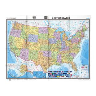 【2024年】美国地图 2全张 约1.5米X1.1m 超大幅面 折贴两用 中英文对照 政区地形高速公路大学 世界遗产  留学旅游