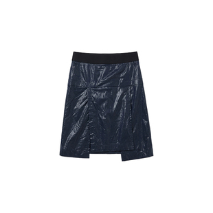 CLOUD WILD白云野边午夜蓝金属光泽感显瘦复古低腰不规则半身裙女