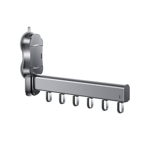 四季沐歌吸盘式晾衣架阳台玻璃强力吸附折叠伸缩铝合金晾衣晒衣杆