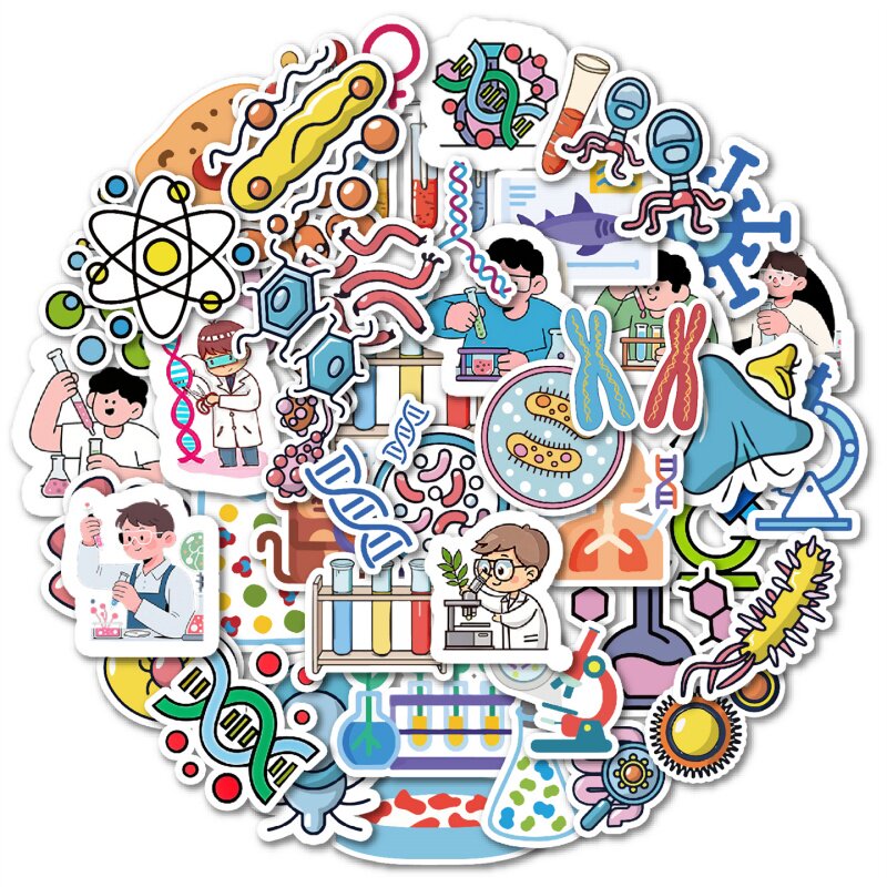 50张生物医学细胞分子卡通贴纸