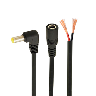 12V直流DC插头90度弯头电源线全铜dc5.5*2.1公母头直角接头连接线