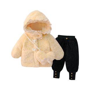 女童套装冬装2026新款宝宝棉衣外套儿童冬季加厚保暖毛毛衣两件套