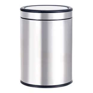 酒店客房垃圾桶宾馆卫生间商用圆形不锈钢加厚双层家用办公室专用