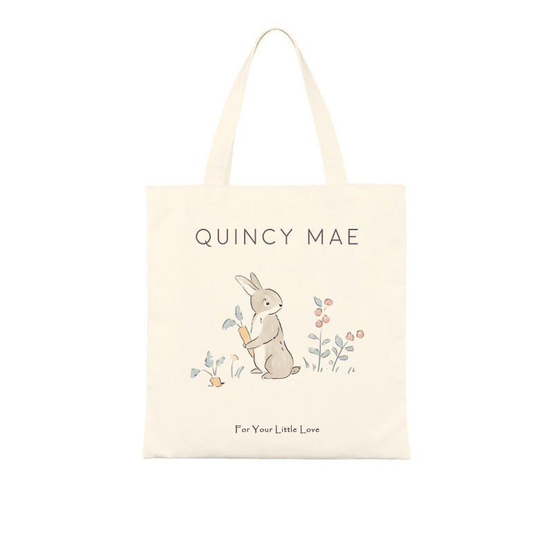 quincymae可爱兔子帆布包女大容量单肩托特包帆布袋