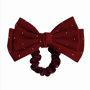 儿童红色新年丝绒蝴蝶结头饰发圈小女孩扎头绳高级感女童过年发饰