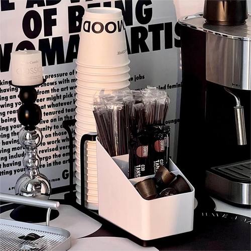 一次性纸杯架水吧桌面取杯器咖啡糖包茶包吸管收纳盒金属铁艺水杯