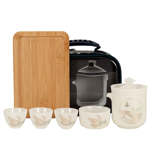 令山堂冰种璞玉玉瓷旅行茶具便捷快客杯一壶四杯户外随身功夫茶具