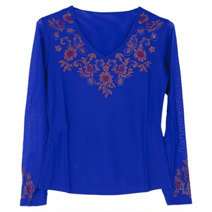 新疆舞蹈上衣网纱广场舞服饰民族风修身打底衫2025新款维族舞服饰