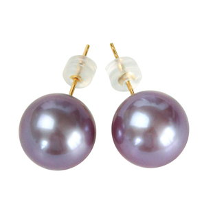 薇爱秀丽淡水爱迪生珍珠耳钉冷艳紫天然淡水正圆小灯泡光珍珠耳钉