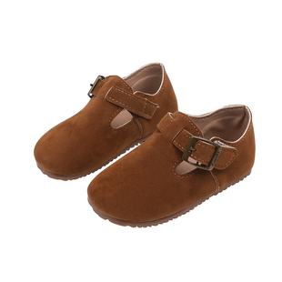 女童风车缝线魔术贴复古勃肯鞋2025年秋季英伦风小童防滑软底皮鞋