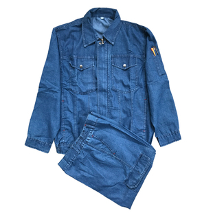 夏季牛仔工作服套装男长袖短袖薄款纯棉耐磨透气车间机修劳保厂服