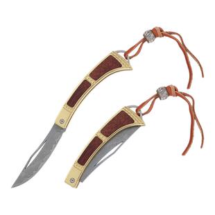 大马士革折叠刀精美黄铜彩木柄复古装饰刀收藏锋利小刀子削皮拆箱