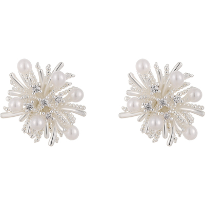 银色珍珠烟花耳钉高级感耳饰