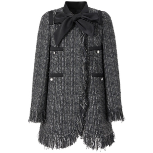 商场同款 摩萨克冬新款小香风粗花呢连衣裙式长款大衣外套女