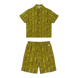 JNBYHOME江南布衣棉麻家居服透气轻薄柔软错落条纹春夏睡衣男女
