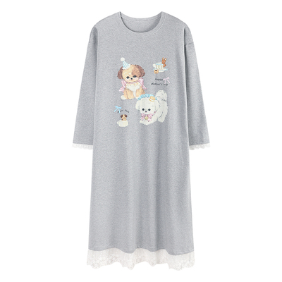 芬腾可安长袖睡裙春秋季长款2025新款家居服纯棉可爱秋款睡衣女士