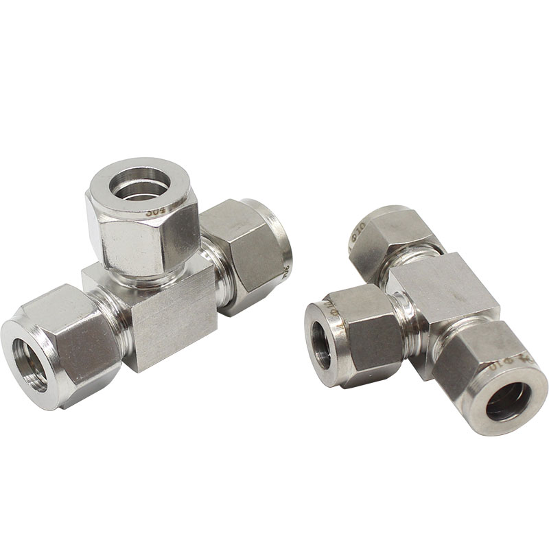 304/316不锈钢卡套三通中间双接头仪表气源铜管T型等径快速插锁8