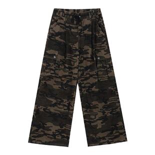 JUMPNEXT国潮牌美式重磅迷彩裤男女秋冬复古直筒工作裤阔腿拖地裤
