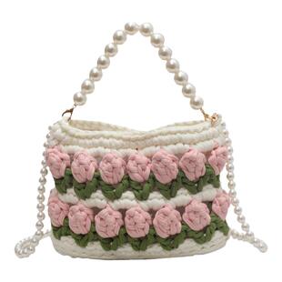 仙女郁金香手工编织包包成品布艺diy材料包送女友礼物珍珠手提包